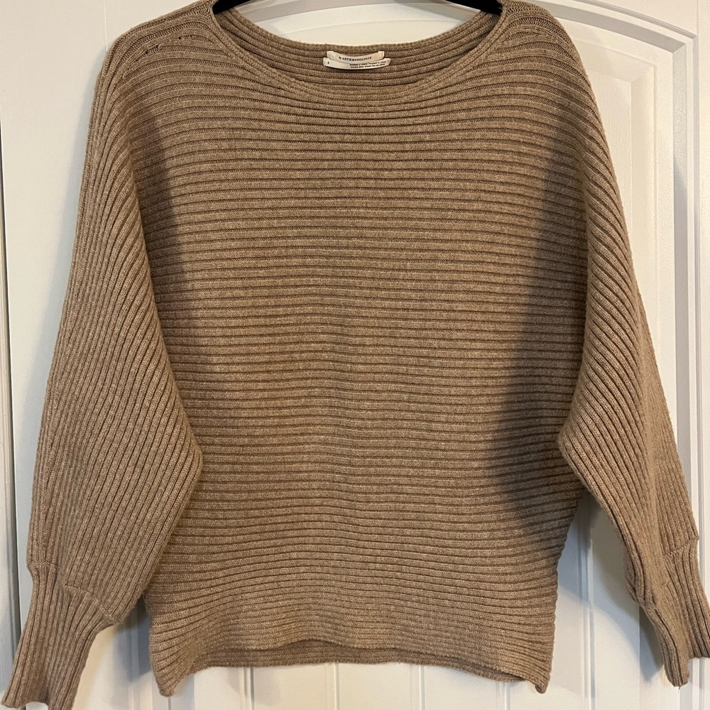 Anthropologie Tan Ribbed Crew Neck Sweater
